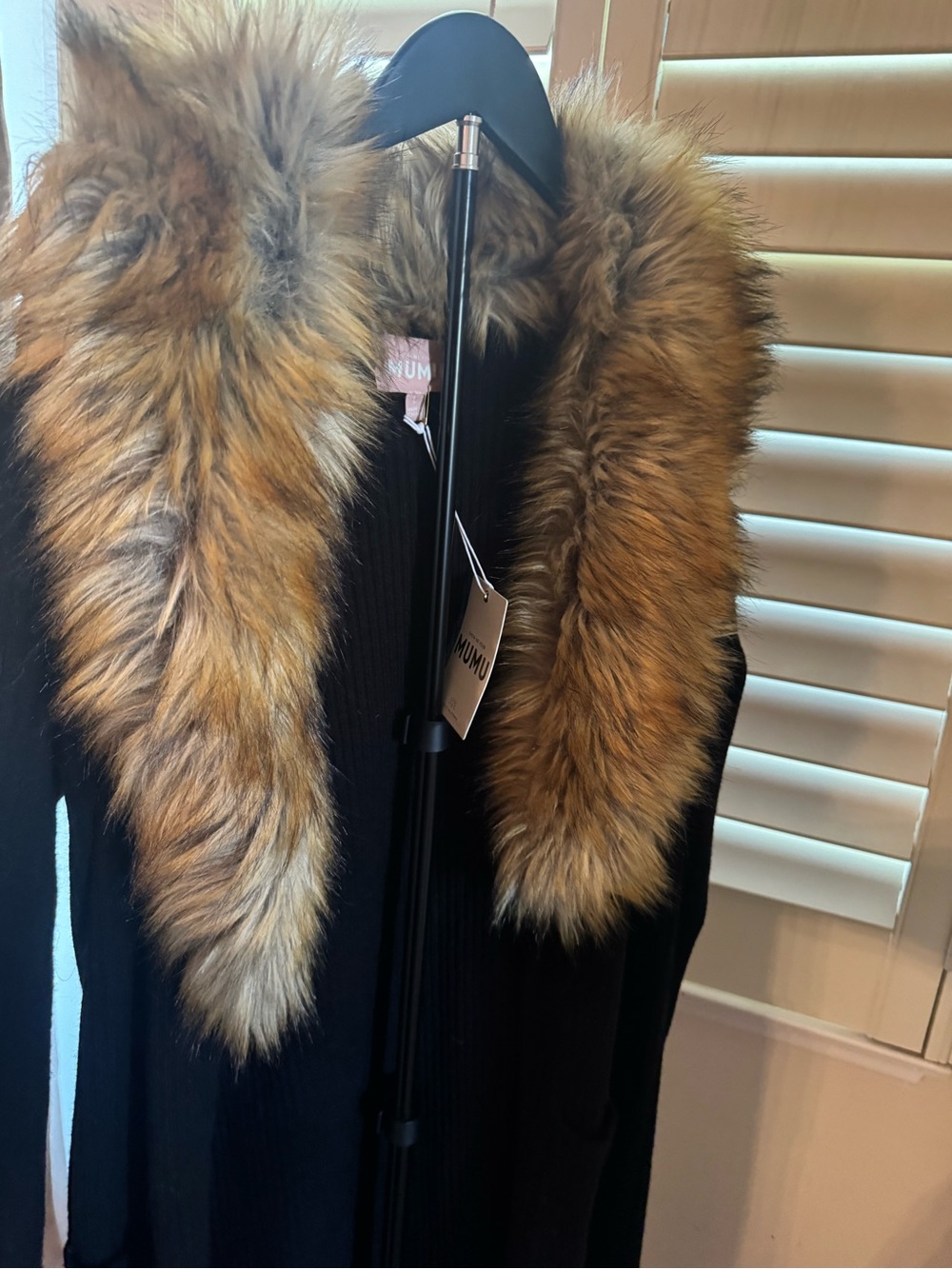NEW Show Me Your MuMu Black Longline Lombardi Coatigan with Faux Fur Collar - Picture 6 of 10